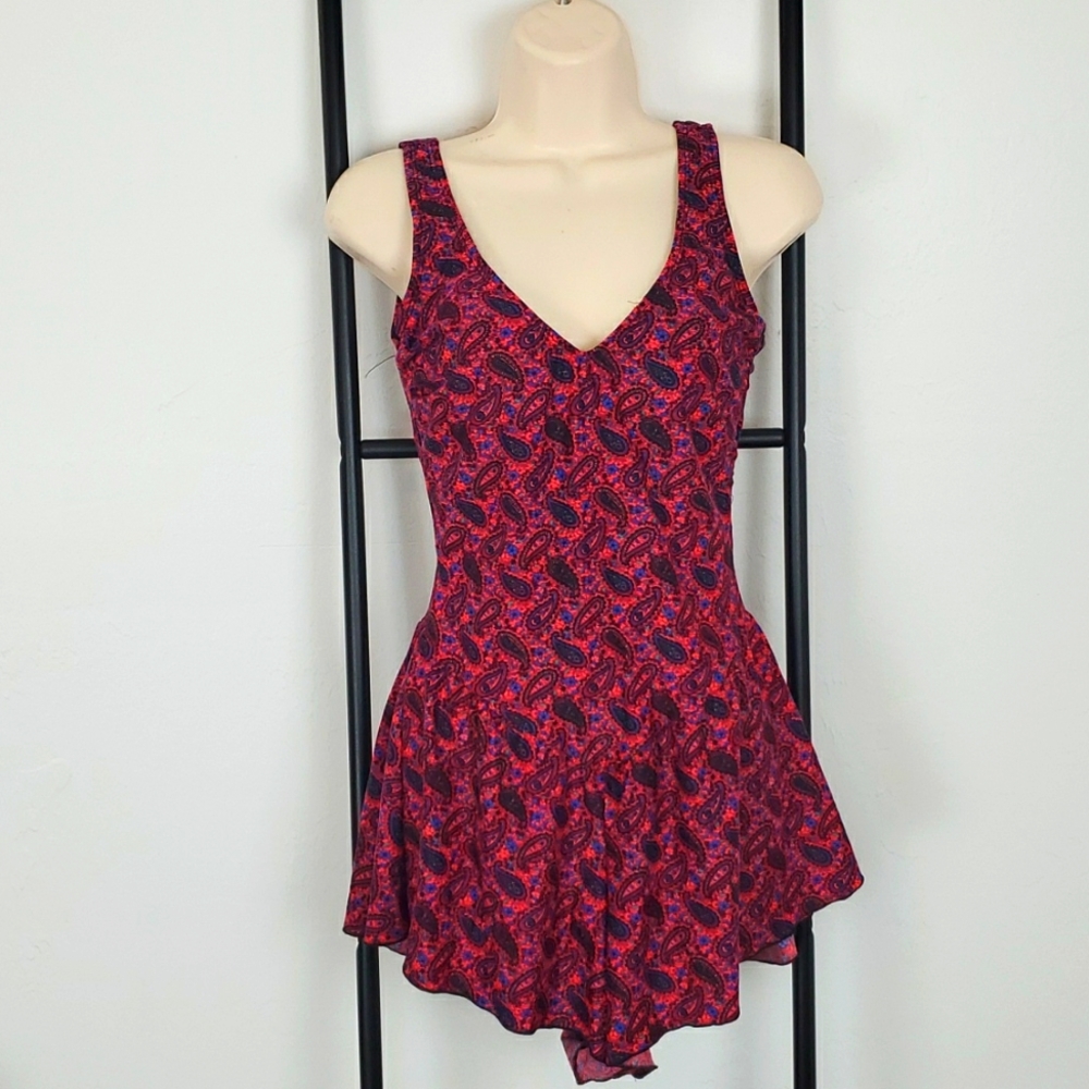 Vintage Paisley One Piece Swimsuit Bright Color Women's Size 16
